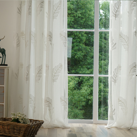 Elka – rideaux en Tulle blanc avec plumes brodées, pour salon, chambre à coucher, cuisine, fenêtres, voile, décoration de maison ► Photo 1/1