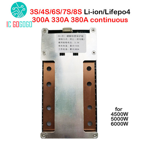 Continu 300A 330A 380A 4S 8S 3S 6S 7S Lifepo4 Li-ion batterie au Lithium carte de Protection 12V 24V BMS 3.7V 3.2V batteries Lipo ► Photo 1/4