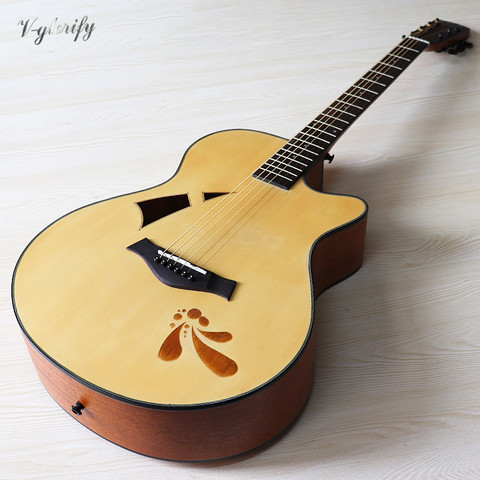 Trou de son spécial 40 pouces guitare électrique acoustique 6 cordes design coupé guitare folk finition mate couleur naturelle ► Photo 1/6