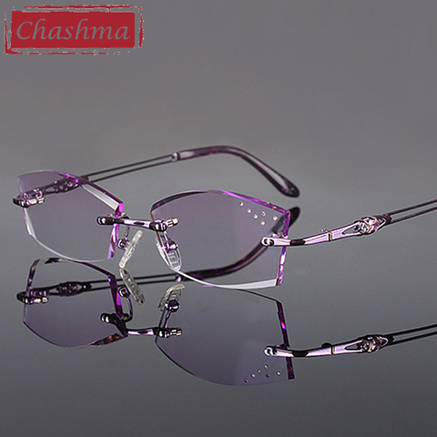 Chashma-lunettes de vue pour femmes, monture de lunettes de teinte, en titane, mode, diamant, sans bords ► Photo 1/6