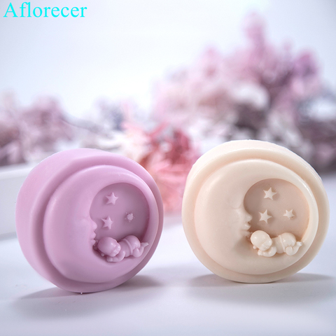 Moule en Silicone pour savon fait main pour bébé, forme ronde lune, à bougie, décoration chocolat Fondant ► Photo 1/5