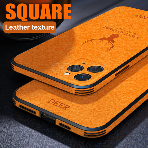 Coque carrée en cuir, étui de luxe en forme de cerf, résistant aux chocs, pour iPhone 12, 11 Pro Max, XS, 12Pro, X, XR ► Photo 1/6
