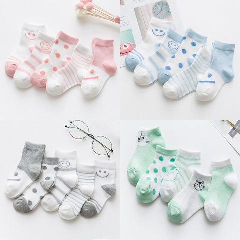 5 paires/lot bébé chaussettes pour nouveau-nés infantile mignon dessins animé doux coton chaussettes été 0-24 mois garçon fille belle maille enfants cadeau CN ► Photo 1/6