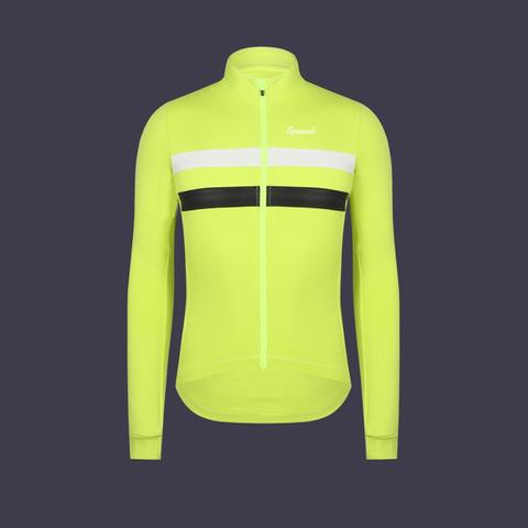 Maillot thermique de cyclisme en molleton jaune néon, avec rayures réfléchissantes, vêtements pour faire du vélo de route, vtt, nouveau modèle 2022 ► Photo 1/6