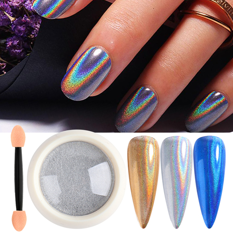 1 boîte Nail Art paillettes Holograpihc miroir poudre Chrome argent bulle Pigment poussière or Rose brillant flocons pour manucure LYLF01-07 ► Photo 1/6