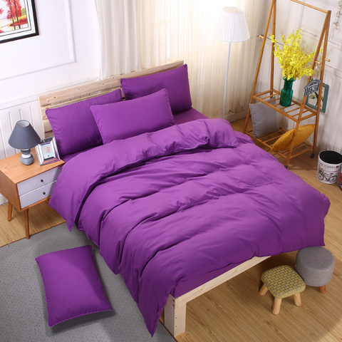 Ensemble de literie classique Simple de couleur unie, housse de couette, drap plat, taie d'oreiller, violet pur, taille double, King/Queen, 3/4 pièces ► Photo 1/6