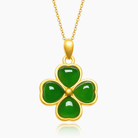 Trèfle classique vert jade pierres précieuses 18k or couleur pendentif colliers pour femmes tour de cou chaîne bijoux bijoux bague cadeau d'anniversaire ► Photo 1/6