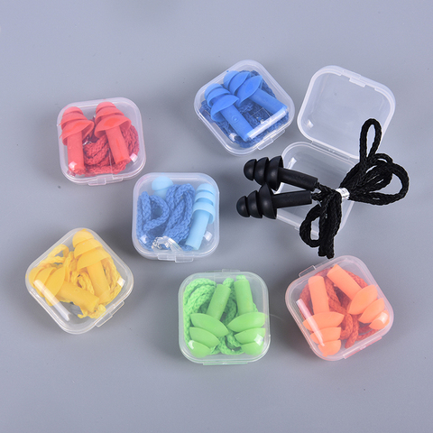 1pc boîte-emballé confort bouchons d'oreilles réduction du bruit Silicone souple bouchons d'oreille PVC avec corde bouchons d'oreilles de protection pour nager sommeil ► Photo 1/6