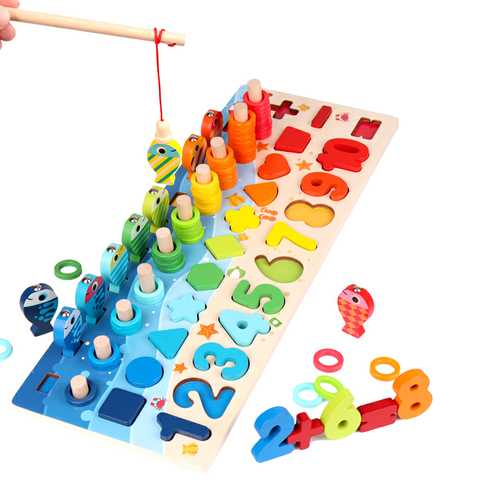 Jouet en bois magnétique éducatif précoce Montessori apprentissage pêche forme géométrique aide à la Cognition jouets mathématiques pour enfants cadeau ► Photo 1/6