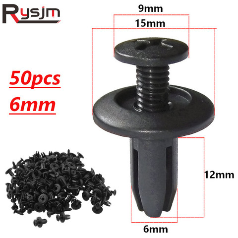 Clips de fixation universels en plastique pour pare-choc automobile, 6mm, 50 pièces, type poussoir, panneau de porte, doublure de garde-boue, Rivet noir ► Photo 1/6