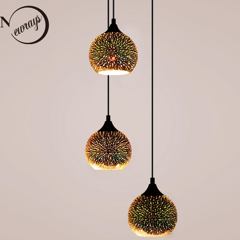 Lampe LED suspendue en vitrail 3D, Design nordique moderne et créatif, 3 lumières, pour Restaurant, Bar, magasin de vêtements, E27 ► Photo 1/6