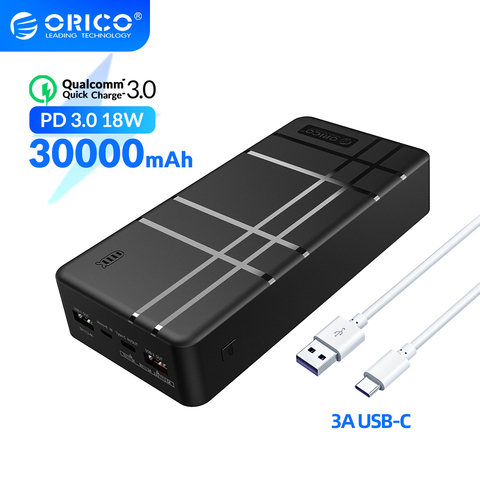 ORICO batterie externe Type C PD3.0 18W QC3.0 Charge rapide 20000 mAh 30000mAh Powerbank pour téléphone cellulaire batterie de Charge rapide ► Photo 1/6