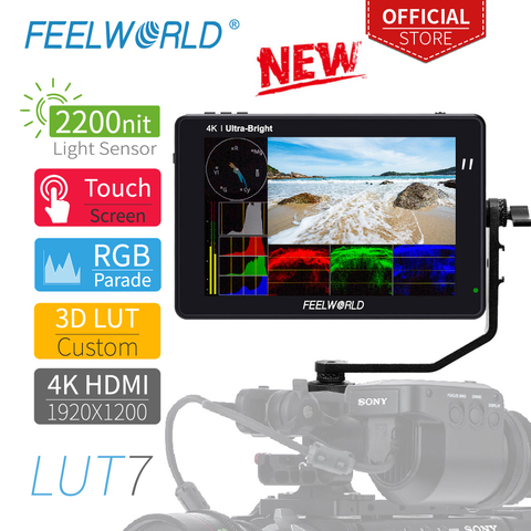 FEELWORLD LUT7 7 pouces 3D LUT 2200 lentes écran tactile DSLR caméra moniteur de terrain avec histogramme de VectorScope de forme d'onde ► Photo 1/6