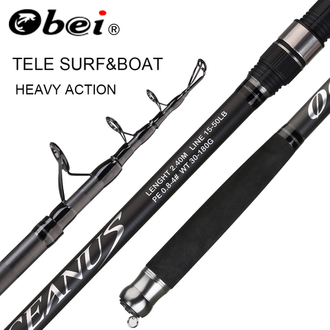 OBEI Tele Surf canne télescopique canne à pêche Tele carpe Fiber de carbone filature canne Pesca 2.4 2.7 3.0m puissance 30-200g pôle dur Surf ► Photo 1/6