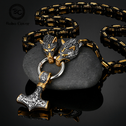 Jamais fondu hommes celtique loup colliers Viking végétvisir amulette marteau pendentif Norse Runes ancre acier inoxydable roi chaîne bijoux ► Photo 1/6