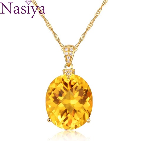 Collier avec pendentif en argent Sterling 925 pour femmes, bijoux fins, chaîne en Citrine jaune, cadeau de saint-valentin pour fête de fiançailles et mariage ► Photo 1/5