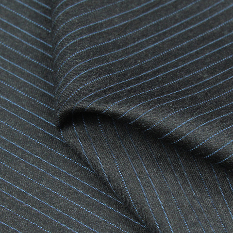 Tissu en laine pure gris peigné WF237 | Tissu assorti, rayé bleu, sur fond gris profond, ► Photo 1/6