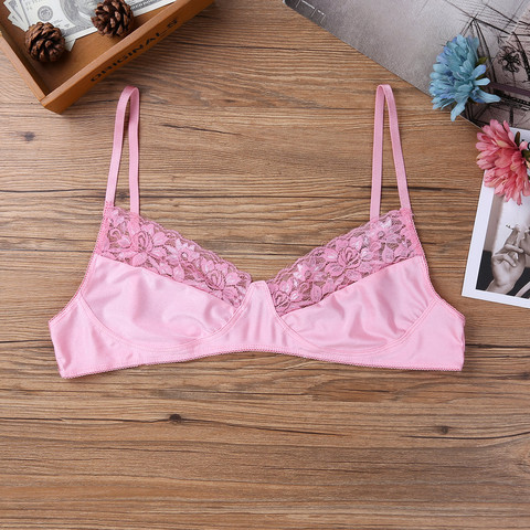 Sexy hommes Lingerie Bralette tissu lisse transparent dentelle sans fil soutien-gorge haut avec bretelles réglables Sissy sous-vêtements ► Photo 1/6