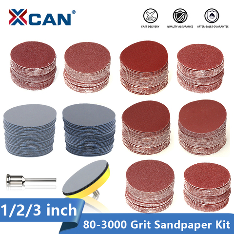 XCAN – Kit de disques de papier de verre, 102 pièces, 1 2 3 pouces, roue de polissage avec plaque de tampon de polissage abrasif pour outil de ponceuse rotative, papier de ponçage ► Photo 1/6