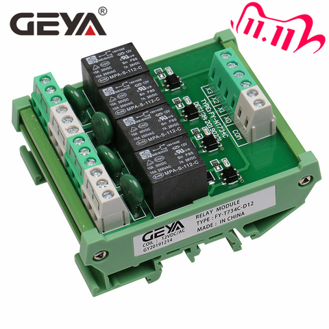 GEYA-Module de relais à 4 canaux, 1 SPDT DIN Rail, 12V 24V DC/AC, Module de relais d'interface 220-230V ► Photo 1/6