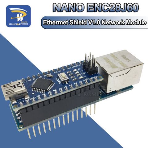 Module de serveur web MINI ENC28J60 Ethernet Shield V1.0 RJ45 pour kit de bricolage Arduino Compatible Nano 3.0 CH340G ► Photo 1/6