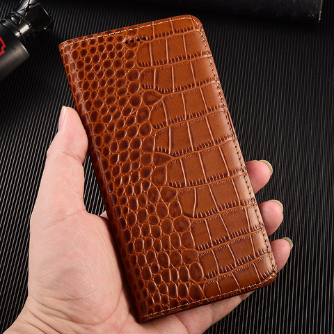 Étui à rabat en cuir véritable Crocodile pour Xiaomi, avec poche pour cartes, pour Redmi Note 4 4X 5 6 7 8 8T 9S 9 Pro Max ► Photo 1/6