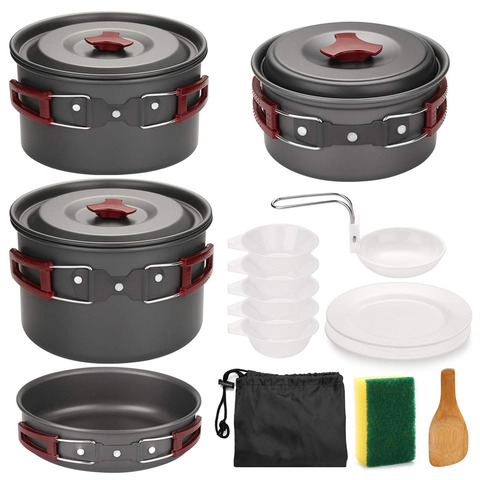 Ensemble de casseroles légères, casseroles antiadhésives pour Camping en plein air, ensemble de casseroles antiadhésives pour Camping, Trekking, randonnée pique-nique ► Photo 1/6