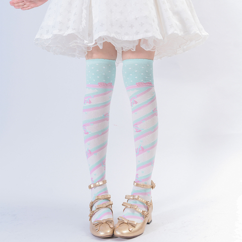 Petit bonbon Lolita chaussettes femmes au-dessus du genou chaussettes Lolita japonais Harajuku bonbons rayé bas ► Photo 1/6