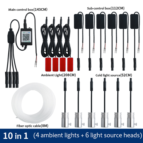 10 en 1 RGB LED atmosphère voiture lumière décoration intérieure bande de fibres lumière par App contrôle décoratif lampe ambiante tableau de bord lampe ► Photo 1/6