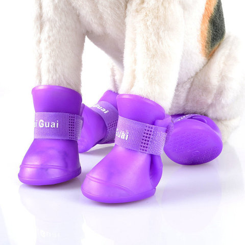 4 pièces S/M/L pour animaux de compagnie, chaussures de pluie imperméables antidérapantes pour chiens et chats 7 couleurs, bottes en caoutchouc pour les quatre saisons ► Photo 1/6