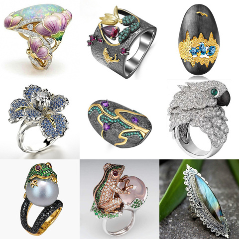 Bague de mariage en opale pour homme et femme, anneau de style bohème, Vintage, fleur, grenouille, perroquet, Animal, perle en cristal, de Midi, de style Hip Hop, Punk, bijoux ► Photo 1/1