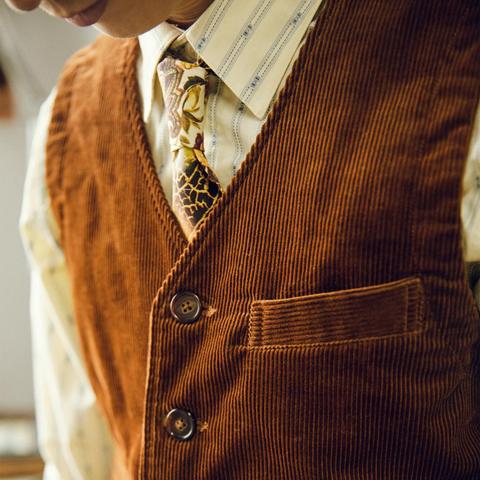 Rouge tornade Vintage Style velours côtelé gilet hiver hommes gilet décontracté cordons marron ► Photo 1/6