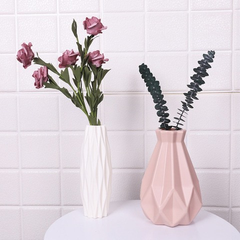 Origami plastique Vase à fleurs moderne décoration de la maison blanc Imitation céramique Pot de fleur fleur nordique ornement décor à la maison ► Photo 1/6