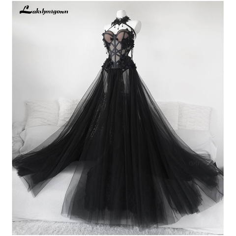 Gothique noir longue robe De mariée 2022 Sexy robe De mariée robes De Novia Sexy Tulle robes De mariée Trouwjurk grande taille ► Photo 1/6