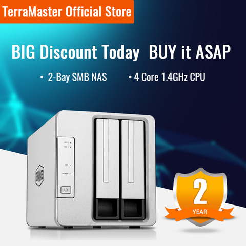 TerraMaster – F2-210 serveur multimédia de stockage externe, à 2 baies, NAS Quad Core, Cloud privé, sans disque ► Photo 1/5