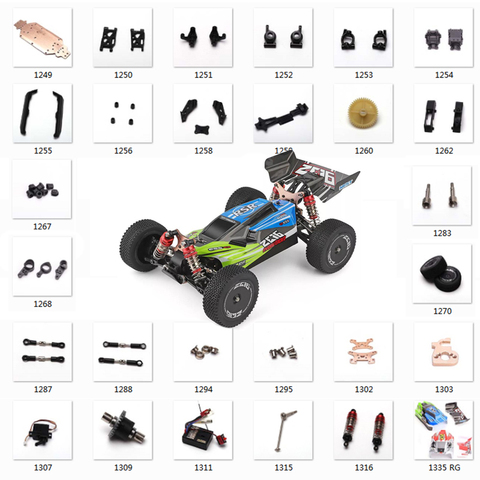 WLtoys – pièces de rechange de voiture RC 144001 1/14, bras pivotant, siège C, bas du véhicule, réduction du moteur, couvercle des amortisseurs, pneu en plastique ► Photo 1/6