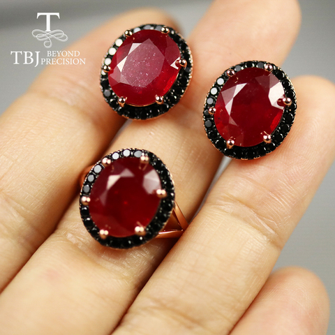 Ensemble de bijoux ovales en argent sterling 925 pour femmes, 10x12mm, rubis rouge naturel africain, boucles d'oreilles, bijoux fins, cadeau de fête d'anniversaire ► Photo 1/6