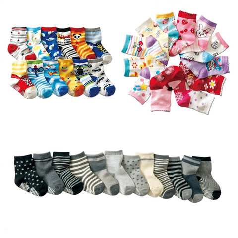 Chaussettes de sol antidérapantes pour enfants, chaussettes en coton unisexes pour garçons et filles 6 paires/lot 0 à 5 ans, 4 saisons ► Photo 1/6