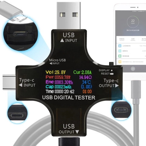 12 en 1 IPS USB testeur DC voltmètre numérique tension courant type-c PD mètre ampèremètre détecteur batterie externe chargeur indicateur ► Photo 1/5