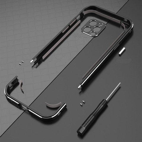 Pour iPhone 12 /12 Pro/12 Pro Max Mini /11 Pro Max 11 cadre de pare-chocs en aluminium métal mince housse de téléphone + carmera protecteur ► Photo 1/6