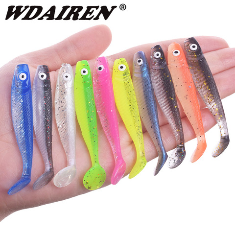 10 pcs/Lot pêche Double couleur vers leurre souple 6.5cm 2.1g Jig Wobblers artificiel Silicone appât basse eau salée eau douce attirail ► Photo 1/6