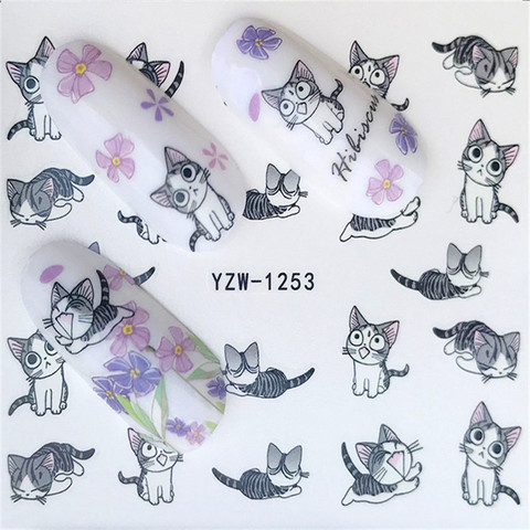 Autocollants et décalcomanies à transfert d'eau pour Nail Art, dessin animé de chat, ensemble de tatouages mignons pour manucure ► Photo 1/6