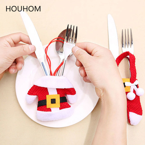 Nouvel an 2022 vaisselle de noël fourchette porte-couteau couverts sac Noel décorations de noël pour la maison dîner Table décor noël cadeau ► Photo 1/6