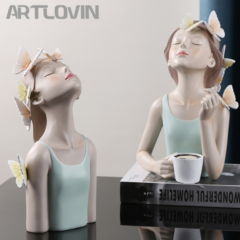 ARTLOVIN-Figurines papillon pour fille, Figurines de table en résine, personnages créatifs avec plateau en métal doré, décoration de la maison artisanale ► Photo 1/6