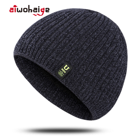 Marque Skullies bonnets hommes tricoté chapeau chaud hiver chapeaux femmes épaissir Plus polaire doux casquette coton tricot Bonnet Bonnet hommes casquette ► Photo 1/6