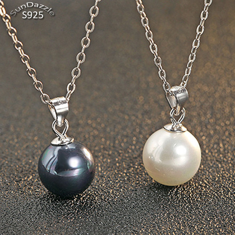 Coquille perle véritable véritable pur solide 925 en argent Sterling pendentif femmes bijoux blanc noir femme Suspension pendentif sans collier ► Photo 1/6