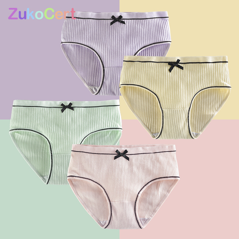 ZukoCert – lot de 4 sous-vêtements pour filles, culottes en coton doux, imprimé nœud, en dentelle, dessin animé, pour enfants et adolescents ► Photo 1/1