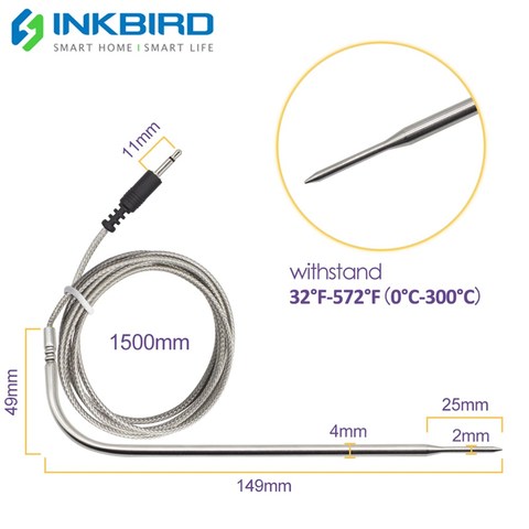 Thermomètre de cuisson et barbecue, numérique, sonde à viande en acier inoxydable de qualité alimentaire uniquement pour thermomètre Inkbird, IBT-4XS ► Photo 1/5