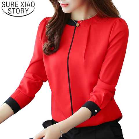 Mousseline de soie femmes Blouse chemise 2022 à manches longues rouge femmes vêtements bureau dame Blouse femmes hauts dames chemise Blusas A91 30 ► Photo 1/6