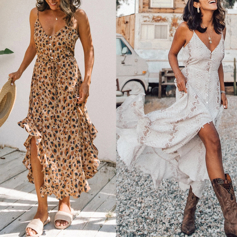 Robe d'été femmes Bikini couvrir longue robe en mousseline de soie robes dame plage volants robe col en V Boho robe Sexy Maxi plage couverture ► Photo 1/6